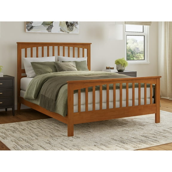 Brooklyn Queen Wood Foundation Bed with Matching Footboard in Light Toffee