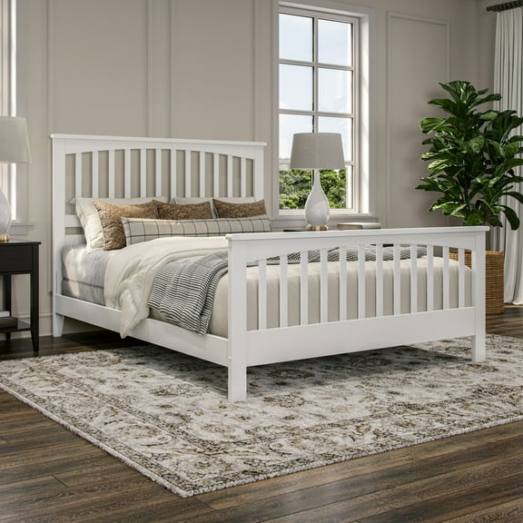 Brooklyn Queen Wood Foundation Bed with Matching Footboard in White