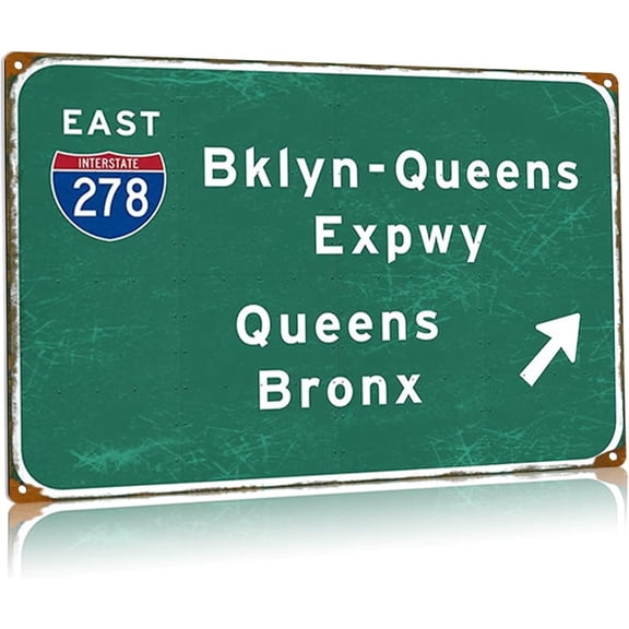 Brooklyn- Queens Expwy Metal Tin Signs New York East Interstate 278 Street Metal Poster Nyc Airport Highway Direction Signage Garage Home Bar, Wall Art Decor 8x12 Inches