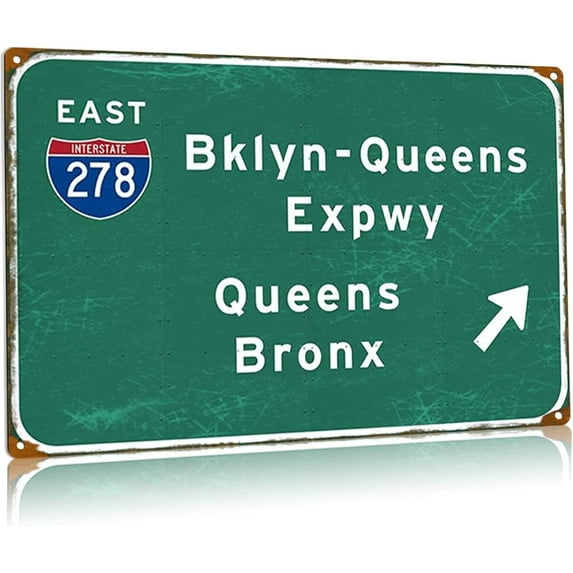 Brooklyn- Queens Expwy Metal Tin Signs New York East Interstate 278 Street Metal Poster Nyc Airport Highway Direction Signage Garage Home Bar, Wall Art Decor 8x12 Inches
