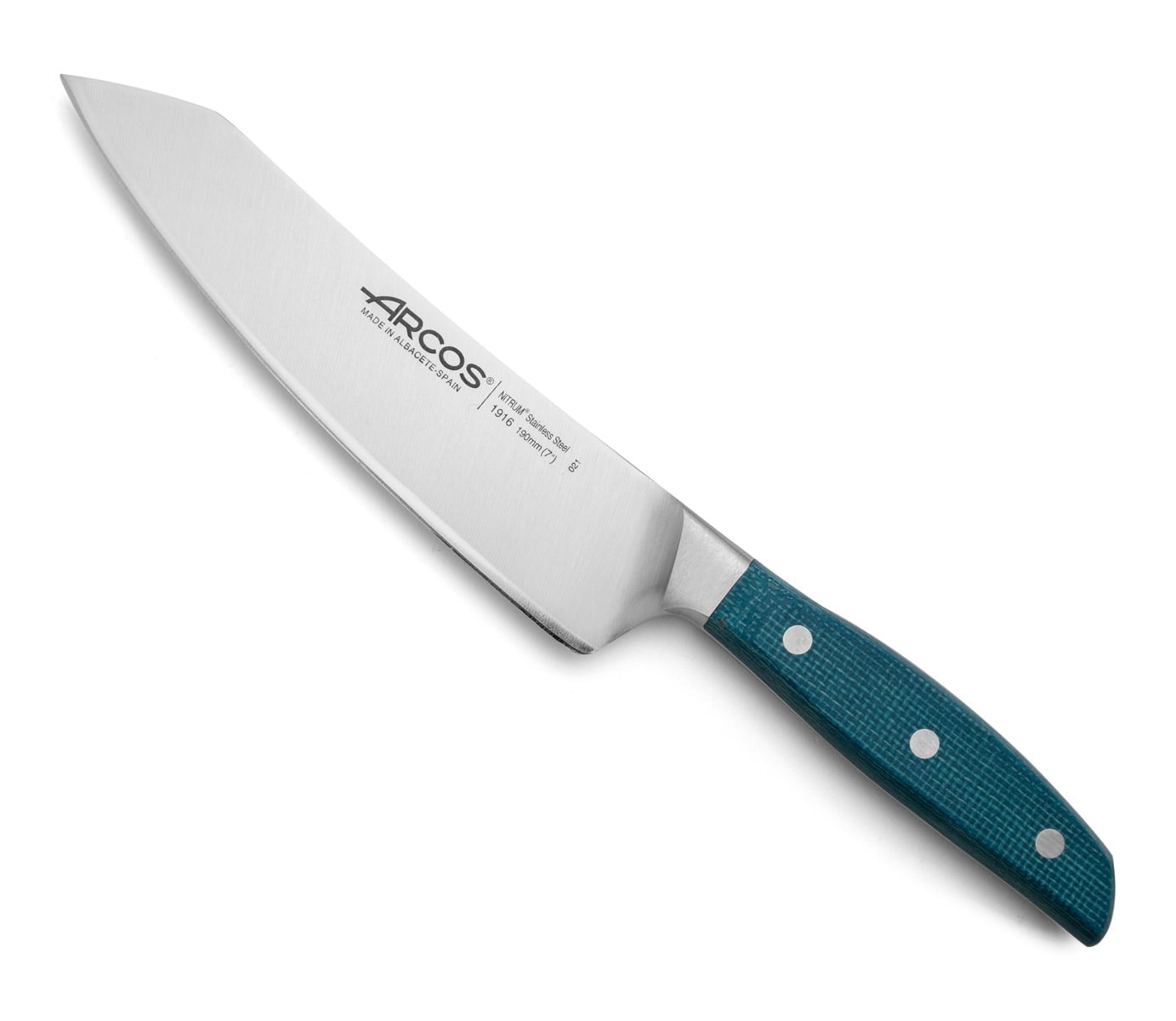 Arcos Brooklyn Rocking Santoku Knife Blue: 7" Stainless Steel Blade, Resin Handle, Forged Construction, Hand Wash
