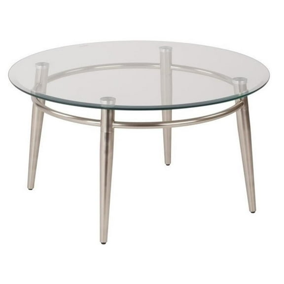 Brooklyn Round Top Coffee Glass Table in Brushed Nickel Finish