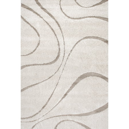 nuLOOM Krista Contemporary Swirls Shag Area Rug Beige/Brown 6' 7" x 9' Indoor