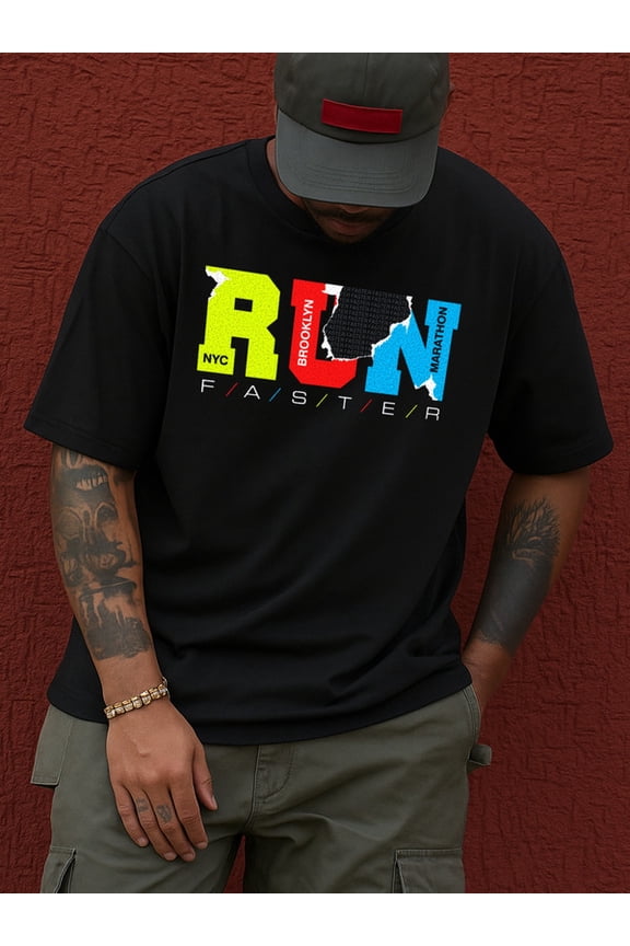 Brooklyn Run Tee men Exercise 180G 100% Cotton black gym Dumbbell Fashion Unisex Shirt Graphic Tee tshirts Retro Unisex Shirt Short Sleeve tshirts