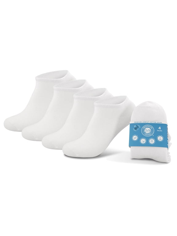 4 pairs ofLow Cut Comfort Cotton Socks, Seamless Toe, Breathable, Non-Terry, White - Size 9 - 11