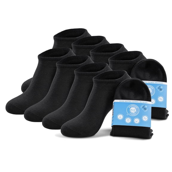 Brooklyn Socks 8 pairs ofLow Cut Comfort Cotton Socks, Seamless Toe, Breathable, Non-Terry, Black - Size 9 - 11