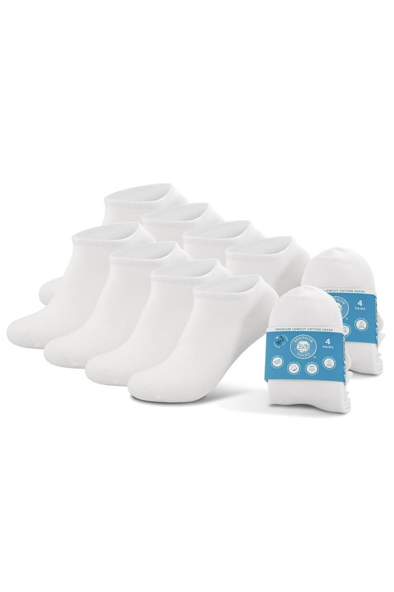 8 pairs ofLow Cut Comfort Cotton Socks, Seamless Toe, Breathable, Non-Terry, White - Size 9 - 11