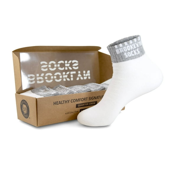 Brooklyn Socks Signature Cotton Ankle Socks, Non Binding Comfort Top Quarter Crew, Breathable Soft Knit, Fully Cussioned/Terry, 5 Pair Value Pack (Shoe size 9.5-11)