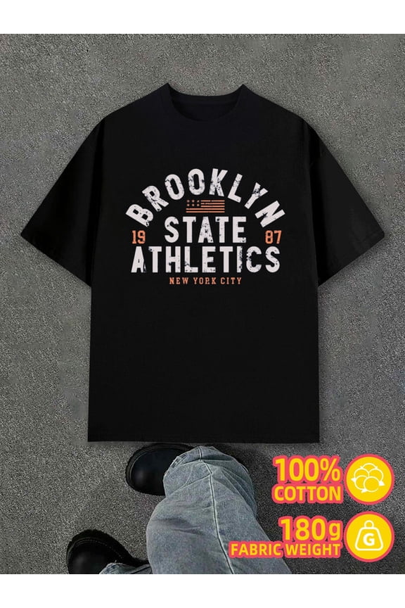 Brooklyn State Athletics for men black 180G 100% Cotton Perfect for exercise Trendy Unisex Shirt Crewneck tshirts Classic Unisex Shirt Printed tshirts