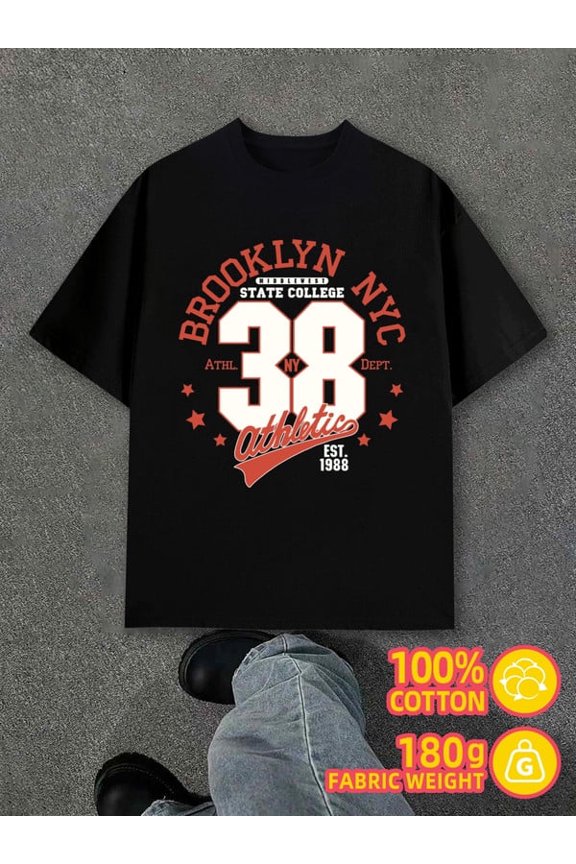 Brooklyn State College men black 180G 100% Cotton fun and playful,cool T-shirt,funny T-shirt Classic Unisex Shirt Crewneck tshirts Retro Unisex Shirt Cotton tshirts