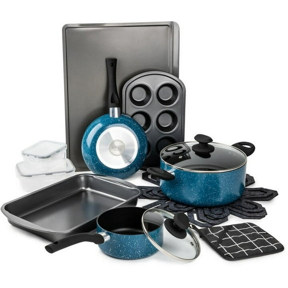 Brooklyn Steel Co. Venus Nonstick Aluminum 16-Pc. Cookware Set - Navy