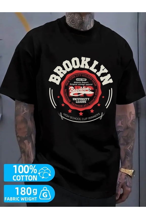 Brooklyn T-Shirt men's black 180G 100% Cotton t shirts For summer Fall Trendy Unisex Shirt Printed tshirts Basic Unisex Shirt Crewneck tshirts Retro Unisex Shirt Graphic tshirts