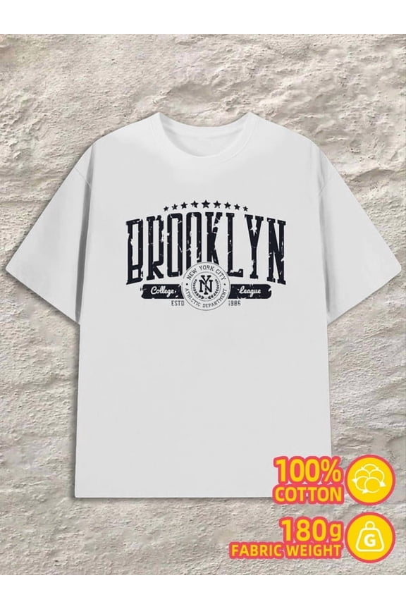 Brooklyn T-Shirt for men white 180G 100% Cotton Refreshing and lightweight,perfect for summer sports and leisure wear Vintage Unisex Shirt Short Sleeve tshirts