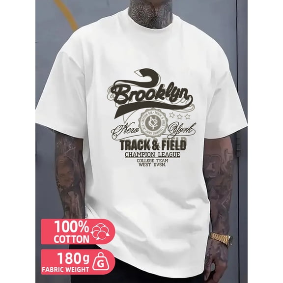 Brooklyn Track & Field men's white 180G 100% Cotton Soft and comfortable Casual Unisex Shirt Cotton tshirts Classic Unisex Shirt Crewneck tshirts Basic Unisex Shirt Printed tshirts