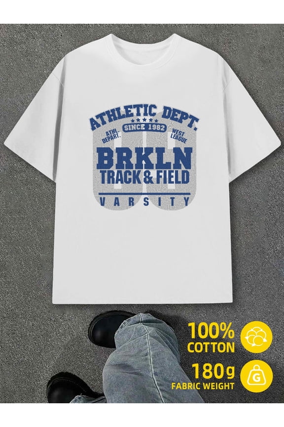 Brooklyn Track for men white 180G 100% Cotton All-season fitness top,stylish and sporty look,durable activewear Classic Unisex Shirt Short Sleeve tshirts