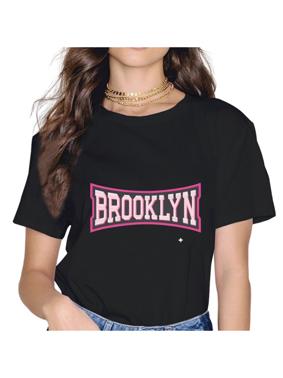 Brooklyn Varsity Style Pink Text Outline T-Shirt