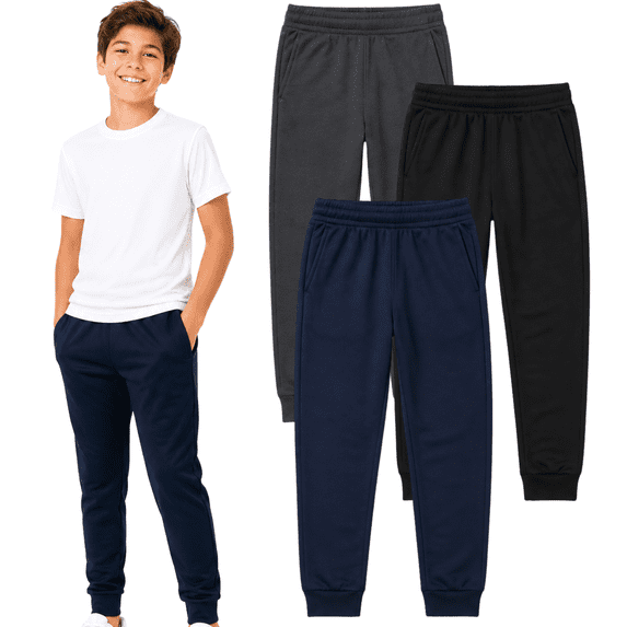 Brooklyn Vertical Boys 3-Pack Poly Fleece Jogger with Pockets | Soft Warm Cozy Size 6-20