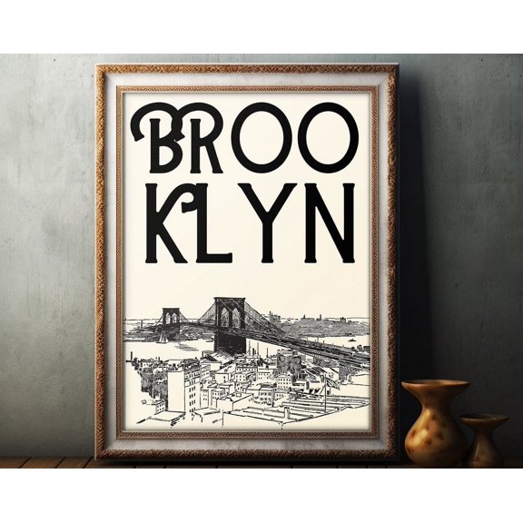 Brooklyn Wall Art Decor, Minimalist Travel Poster, Vintage Travel Poster, Us City Travel Art, Brooklyn Poster, City Poster Wall Art, Modern Wall Decor, 8x12 UNFRAMED