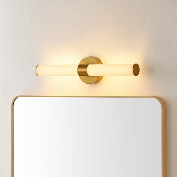 JONATHAN Y Brooks 20.13" 1-Light Industrial Mid-Century Iron Integrated LED Vanity Light, Brass Gold