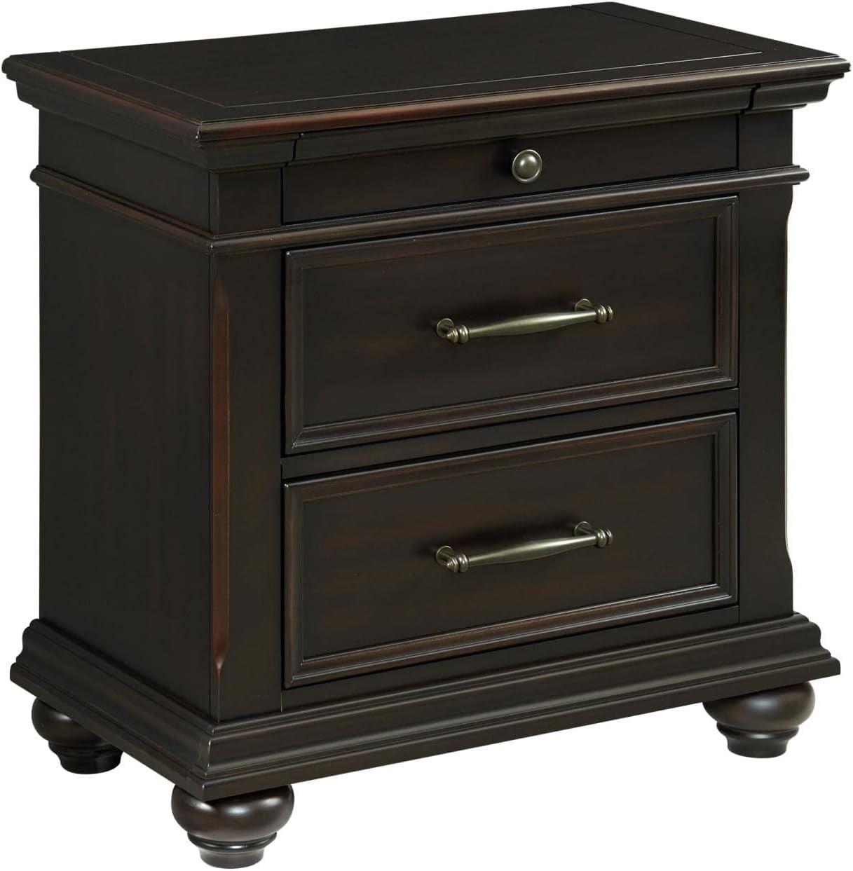Brooks Black Poplar 3-Drawer Nightstand with USB Ports