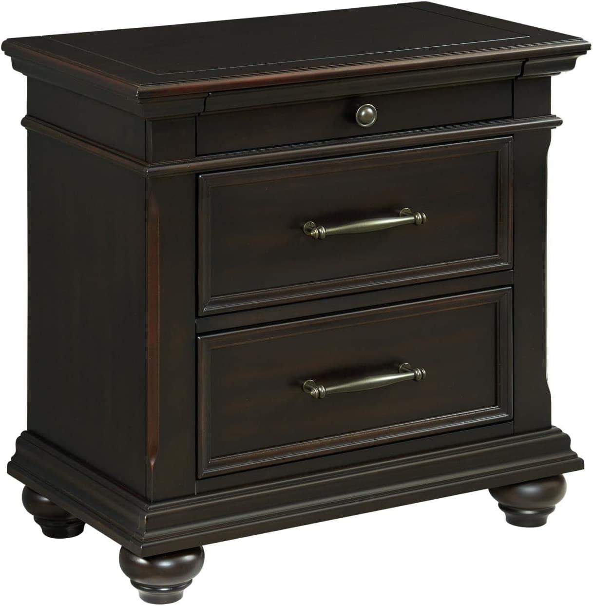 Brooks Black Poplar 3-Drawer Nightstand with USB Ports