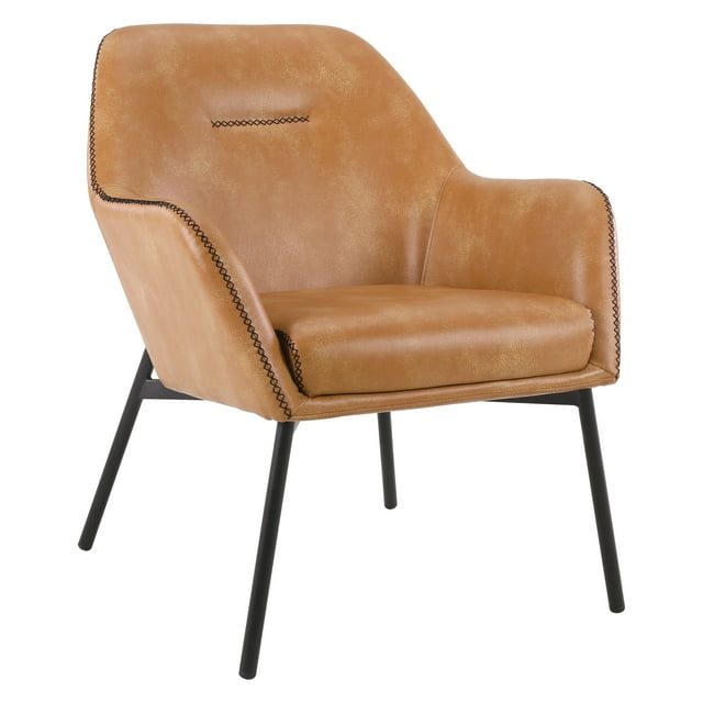 Brooks Accent Chair in Sand Brown Faux Leather with Black Stitch and Black Legs