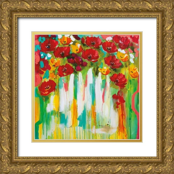 Brooks, Amanda J. 20x20 Gold Ornate Wood Framed with Double Matting Museum Art Print Titled - Poppies Glowing