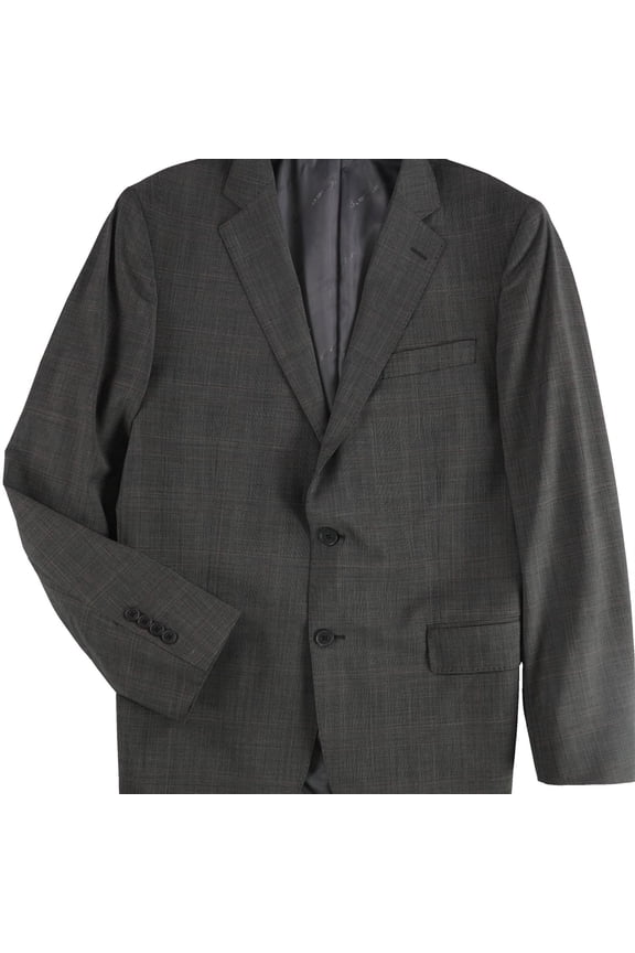 Mens Pins Plaid Two Button Blazer Jacket, Brown, 48 Long