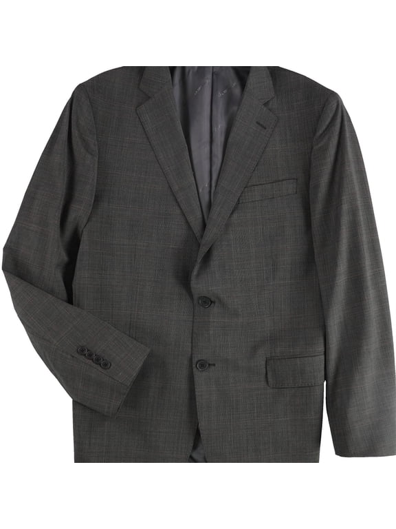 Mens Pins Plaid Two Button Blazer Jacket, Brown, 42 Regular