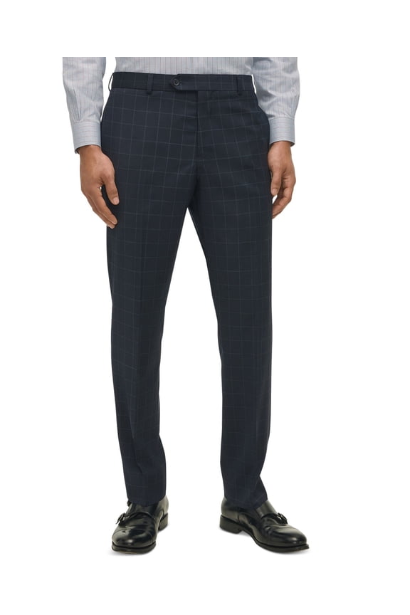 Mens Classic fit Wool Dress Pants 38 / 30 Navy Blue Windowpane