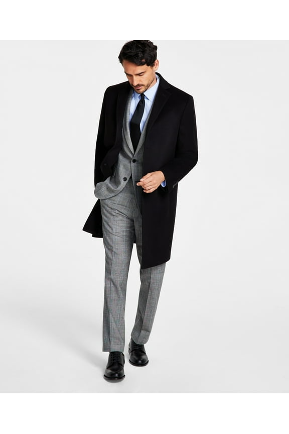 Mens Classic fit Overcoat Coat 44 Long Black Solid