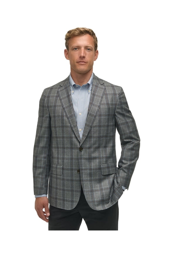 Mens Classic fit Sport Coat Blazer 38 S Blue Grey Plaid Stretch