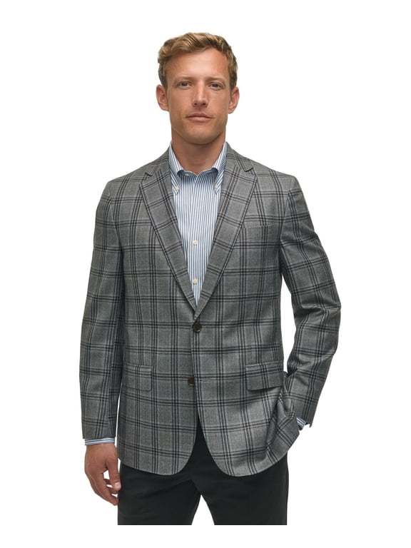 Mens Classic fit Sport Coat Blazer 46 R Blue Grey Plaid Stretch