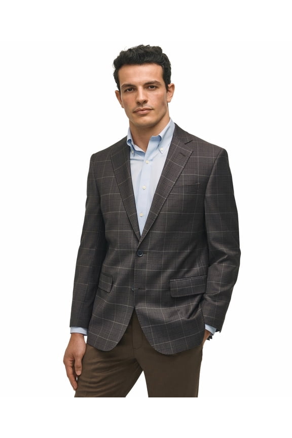 Mens Classic fit Sport Coat Blazer 54 R Brown Plaid Stretch