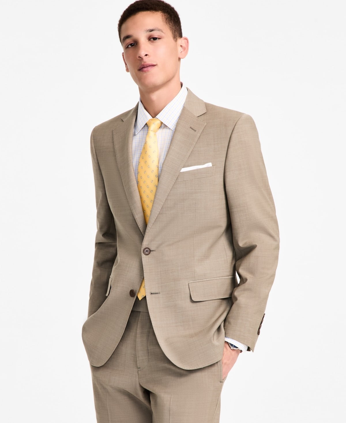 Brooks Brothers Mens Classic fit Suit Jacket Blazer 38 R Beige Stretch