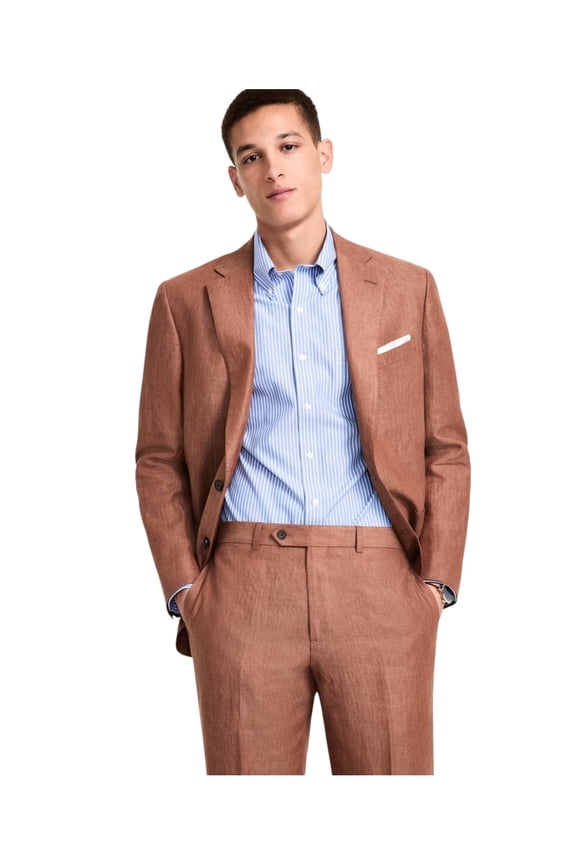 Mens Classic fit Suit Jacket Blazer 44 R Brown Solid Linen