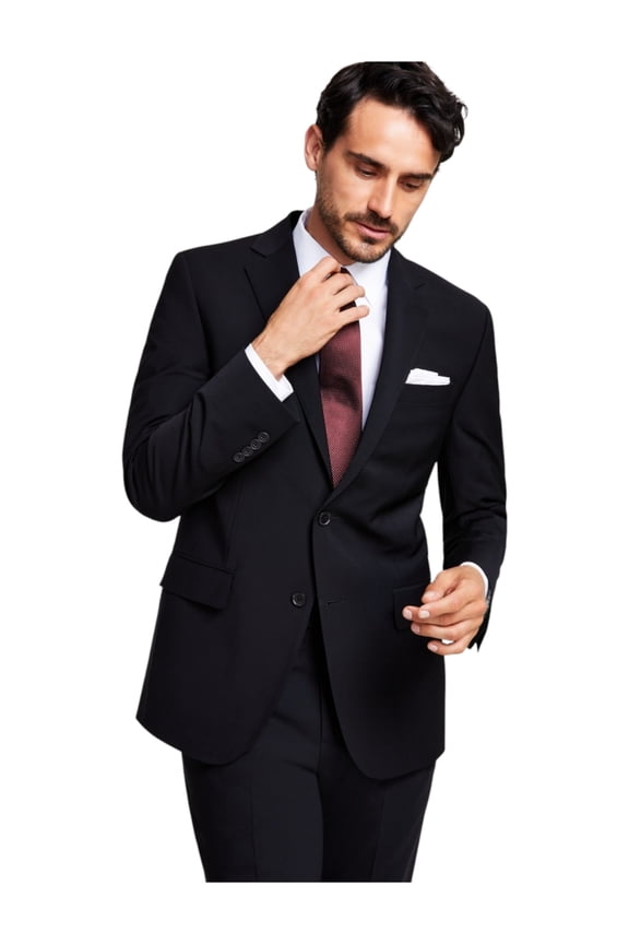 Mens Classic fit Suit Jacket Blazer 48 R Black Solid Stretch