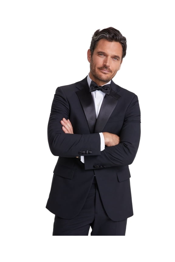 Mens Classic fit Tuxedo Jacket Blazer 46 L Black Solid Stretch