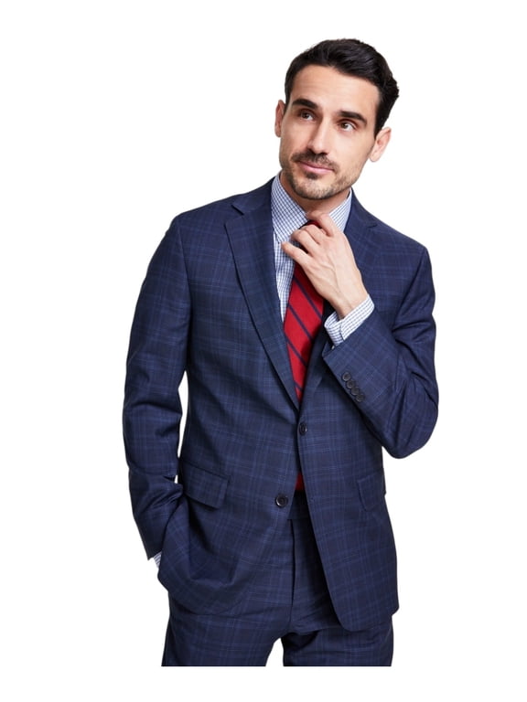 Mens Classic fit Wool Suit Jacket Blazer 40 R Navy Blue Plaid