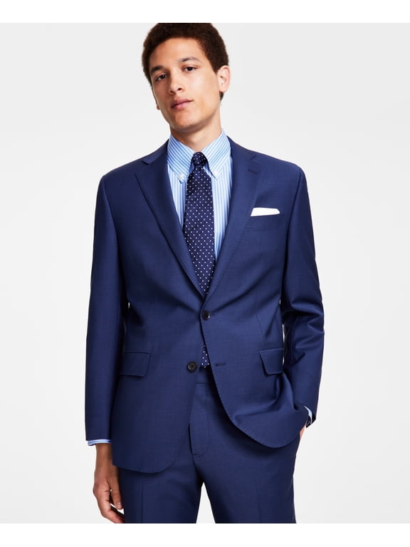 Mens Classic fit Wool Suit Jacket Blazer 42 L Blue Solid Stretch