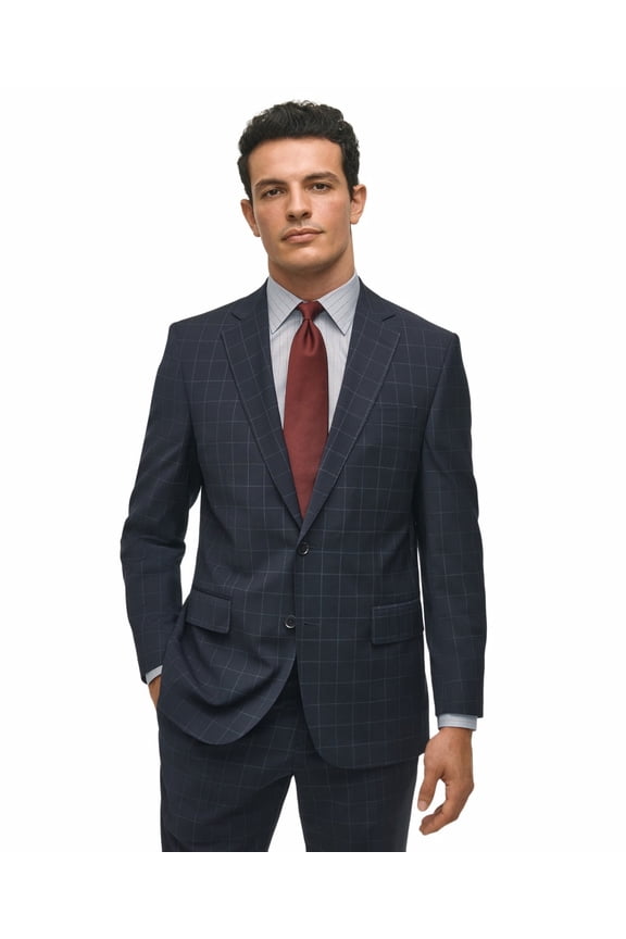 Mens Classic fit Wool Suit Jacket Blazer 48 R Navy Blue Check