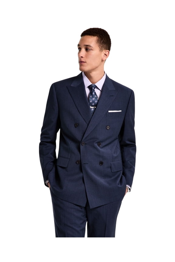 Mens fit Wool Suit Jacket Blazer 42 L Blue Striped