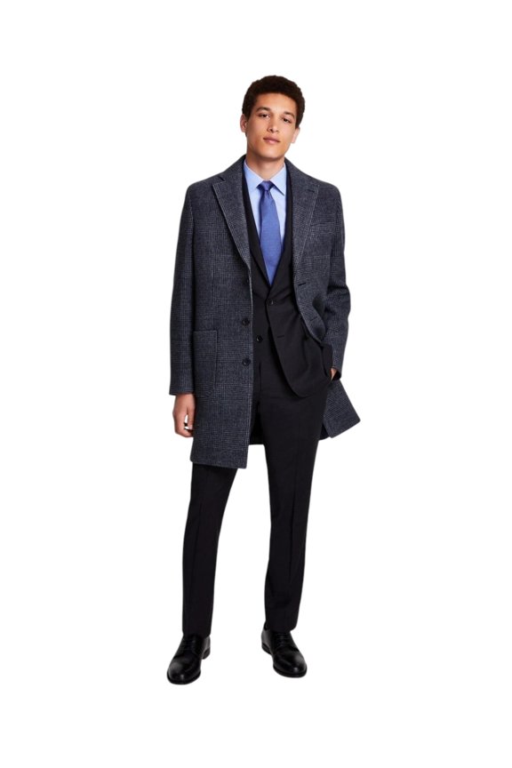 B by Brooks Brothers Men's Plaid Double-Face Wool Coat Overcoat 44 R Grey Plaid