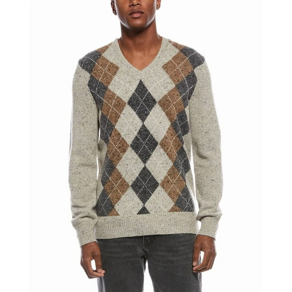 Brooks Brothers mens Argyle Wool-Blend V-Neck Sweater, m, Tan