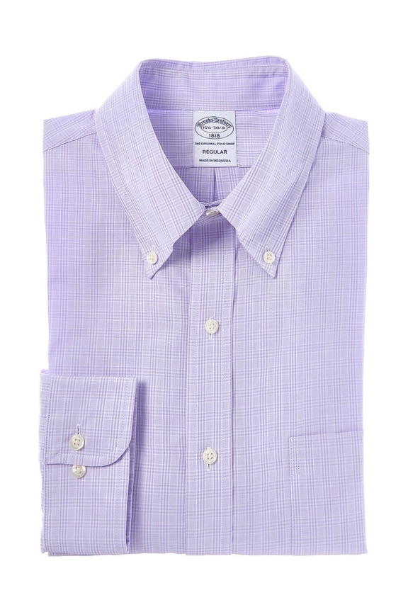 mens Check Button Shirt, 15H 30/31, Purple