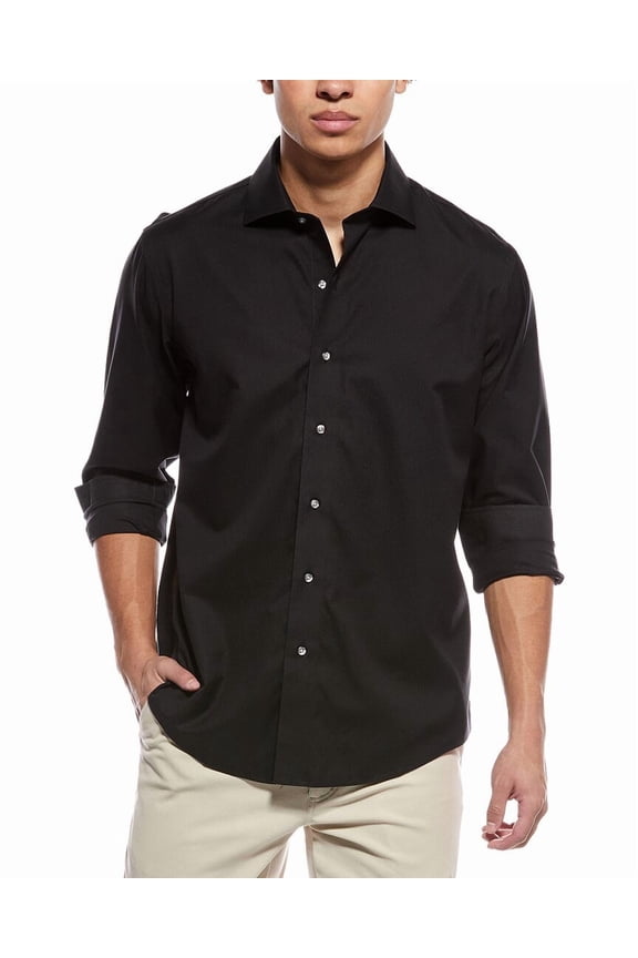 mens Herringbone Shirt, 16H 34, Black