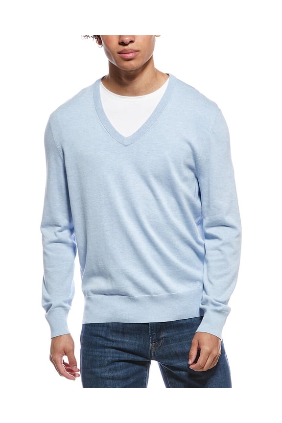 mens Jersey V-Neck Sweater, m, Blue