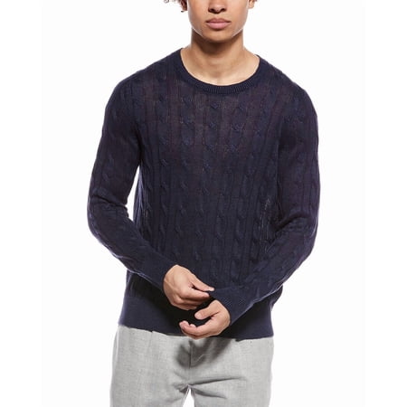 Brooks Brothers mens Linen Cable Crewneck Sweater, SM, Navy
