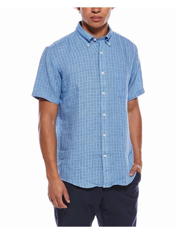 mens Linen Pattern Shirt, XL, Blue
