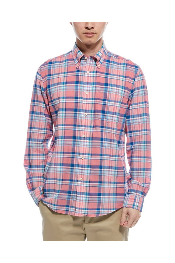 mens Madras Regular Fit Shirt, s, Red